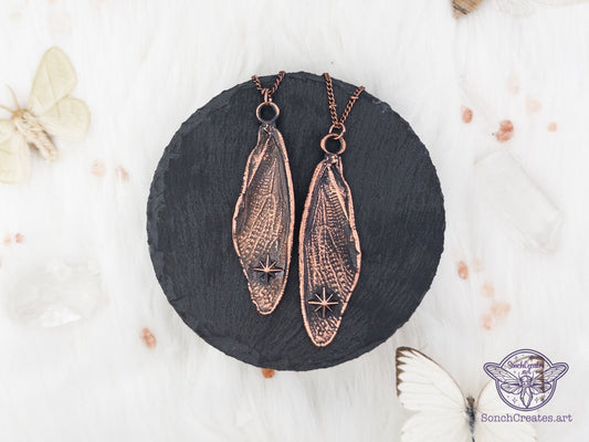 Celestial cicada wings - copper insect necklace with stars , electroformed copper witch & pagan jewellery, inspired by nature