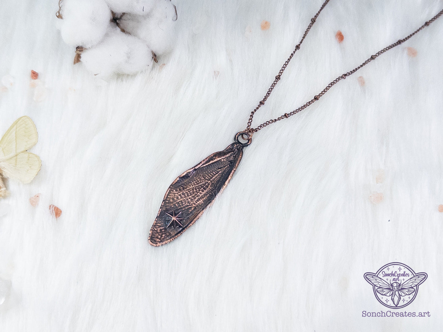 Celestial cicada wings  - copper insect necklace with stars , electroformed copper witch & pagan jewellery, inspired by nature