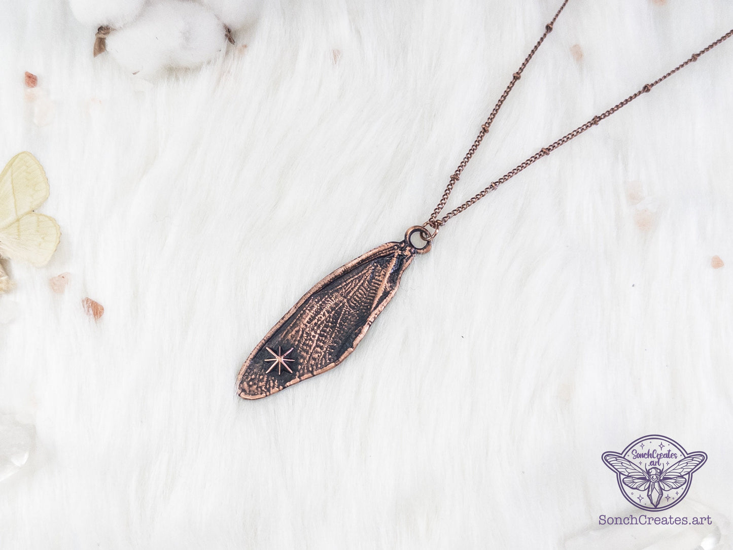 Celestial cicada wings  - copper insect necklace with stars , electroformed copper witch & pagan jewellery, inspired by nature