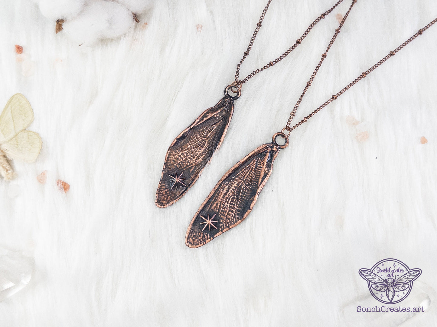 Celestial cicada wings  - copper insect necklace with stars , electroformed copper witch & pagan jewellery, inspired by nature