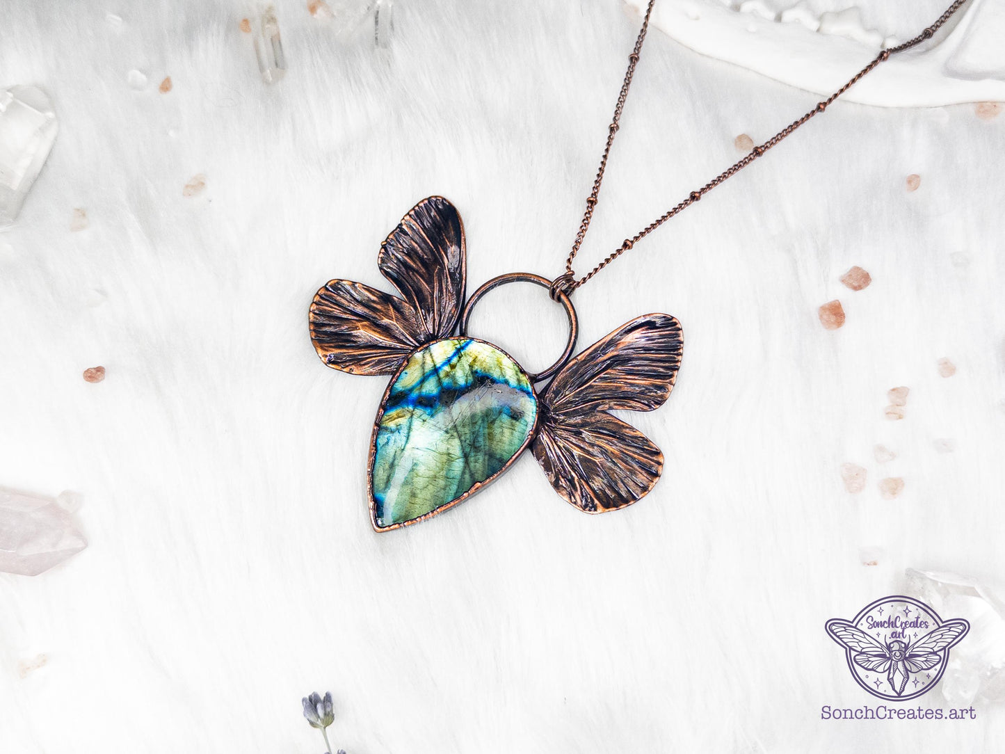Real butterfly wings necklace - labradorite forestcore  pixie charm  , electroformed copper witch pagan jewellery, nature inspired