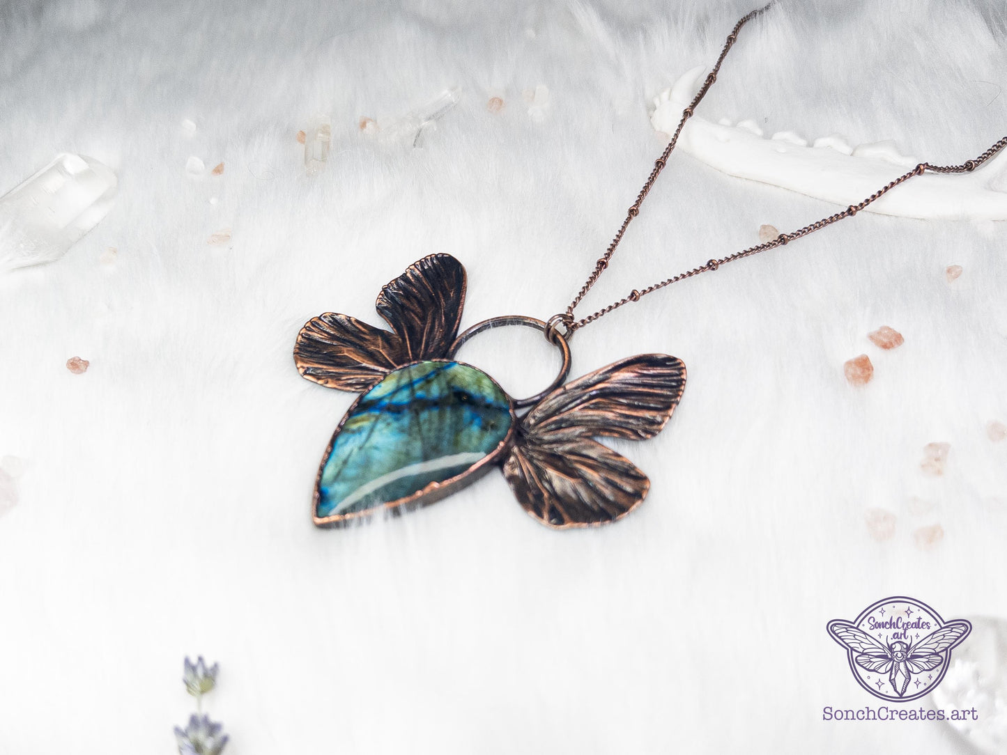 Real butterfly wings necklace - labradorite forestcore  pixie charm  , electroformed copper witch pagan jewellery, nature inspired