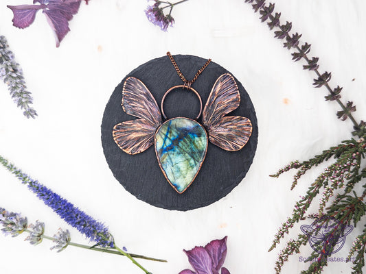 Real butterfly wings necklace - labradorite forestcore  pixie charm  , electroformed copper witch pagan jewellery, nature inspired