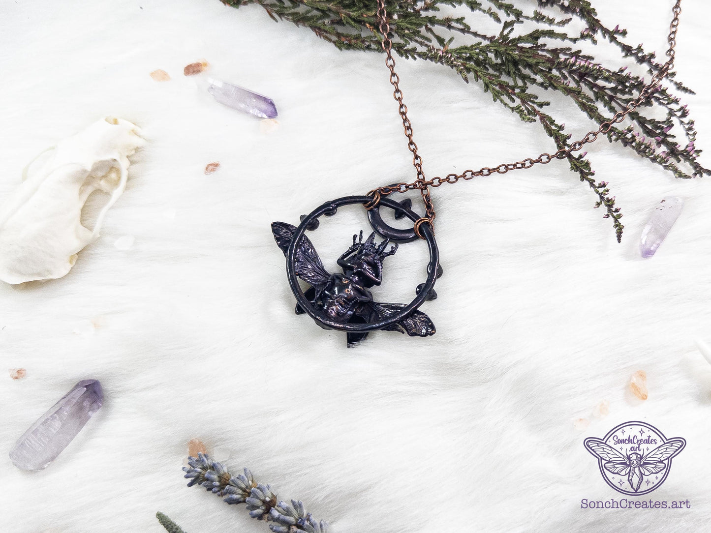 Real  stag Beetle necklace - Celestial insect pendant  - with Citrines, cloeptera, electroformed copper witch pagan jewellery, entomology