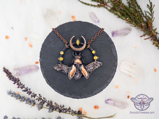 Real  stag Beetle necklace - Celestial insect pendant  - with Citrines, cloeptera, electroformed copper witch pagan jewellery, entomology