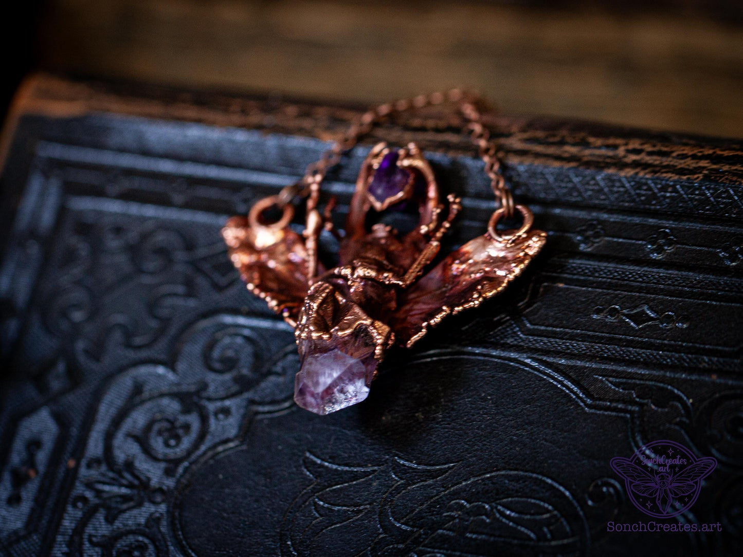 Small Stag Beetle amethyst pendant, copper insect necklace, electroformed copper witch  pagan jewellery, entomology and taxidermy, curiosity