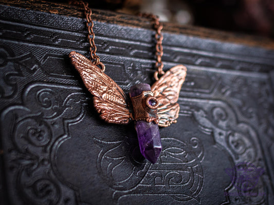 Real cicada  wings necklace -  Amethyst  point, electroformed copper, witch pagan jewellery, entomology insect gift, wicca  taxidermy curio