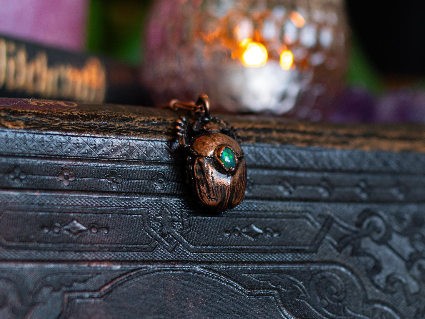 Scarabeus II  - Opal collection, , electroformed copper real beetle, witch pagan jewellery, nature inspired, Ethiopian insect  taxidermy