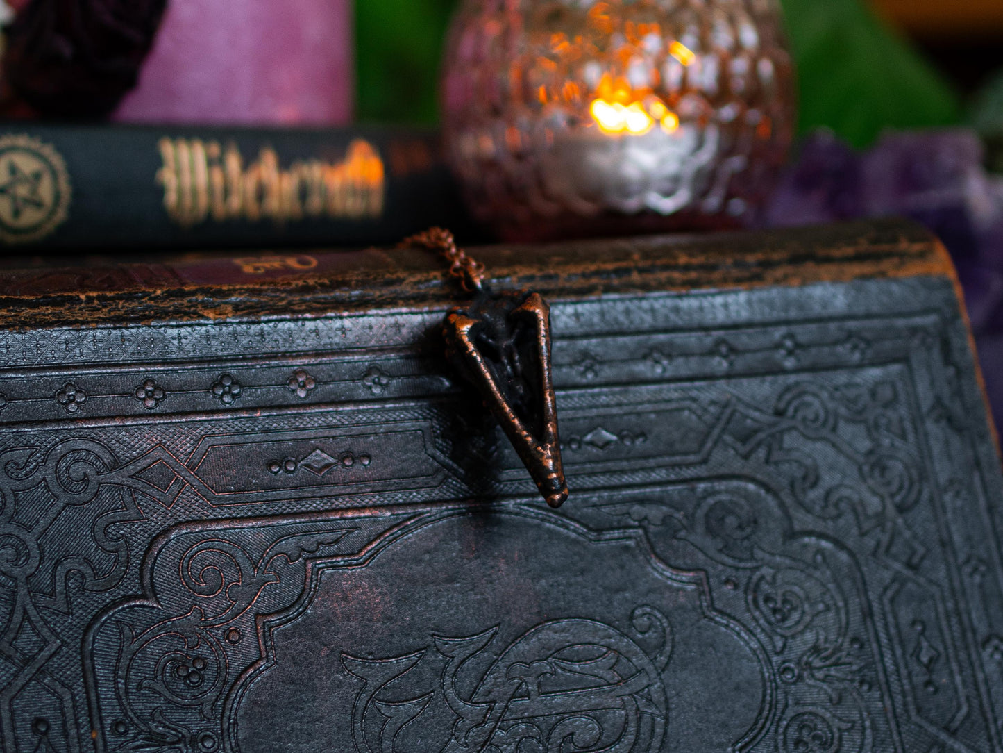 Raven Skull- Opal collection,electroformed in copper, witch pagan jewellery, nature inspired taxidermy, viking