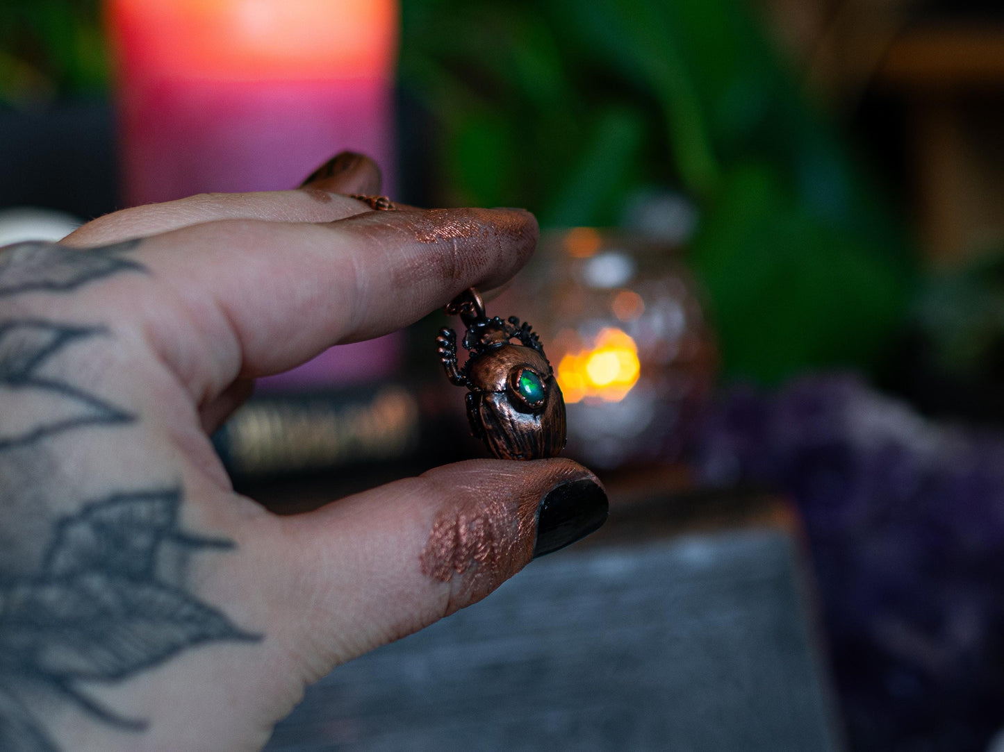 Scarabeus II  - Opal collection, , electroformed copper real beetle, witch pagan jewellery, nature inspired, Ethiopian insect  taxidermy