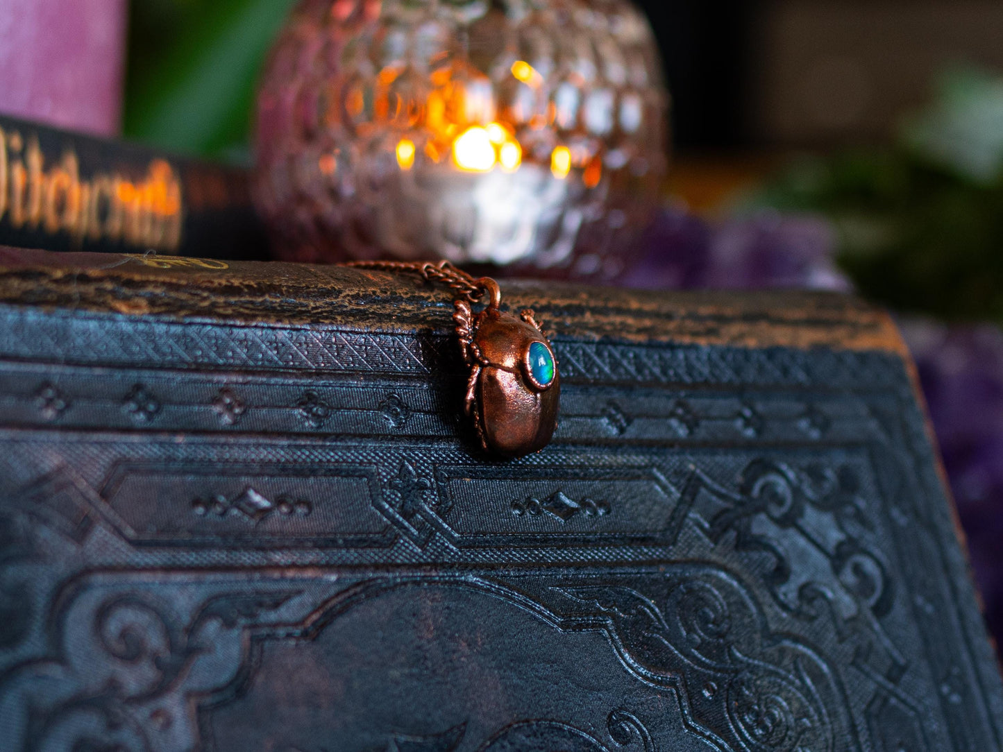 Scarabeus II  - Opal collection, , electroformed copper real beetle, witch pagan jewellery, nature inspired, Ethiopian insect  taxidermy