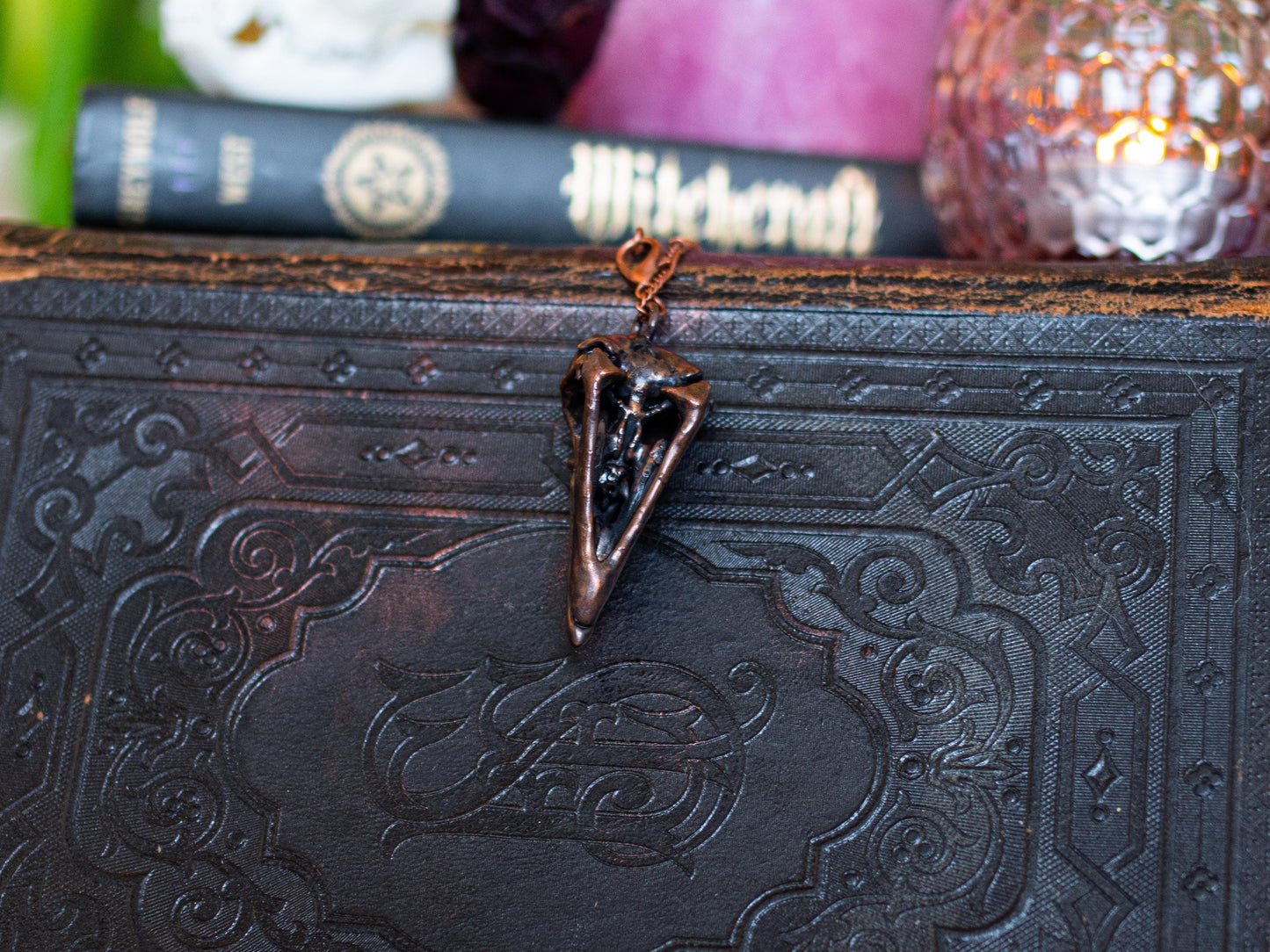 Raven Skull II - Opal collection,electroformed in copper, witch pagan jewellery, nature inspired taxidermy, viking