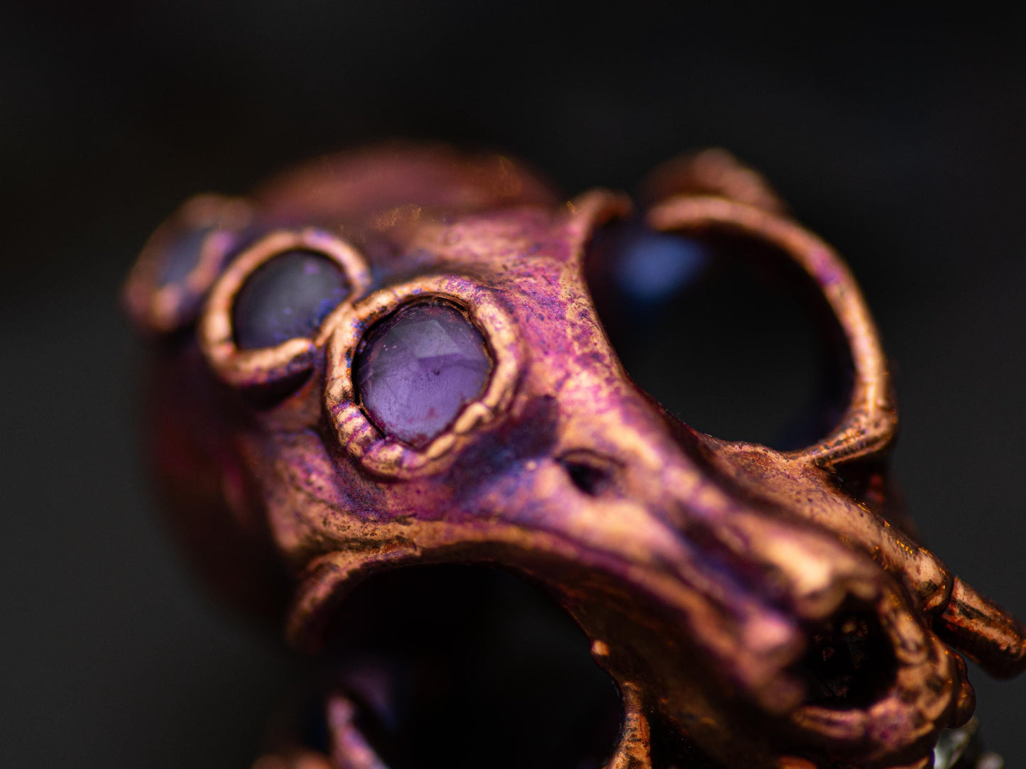 Amethyst Cat Skull Brooch