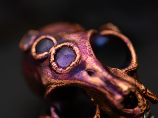 Amethyst Cat Skull Brooch