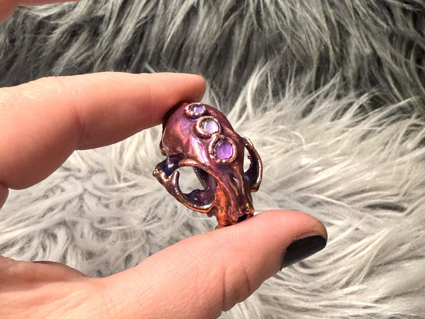Amethyst Cat Skull Brooch