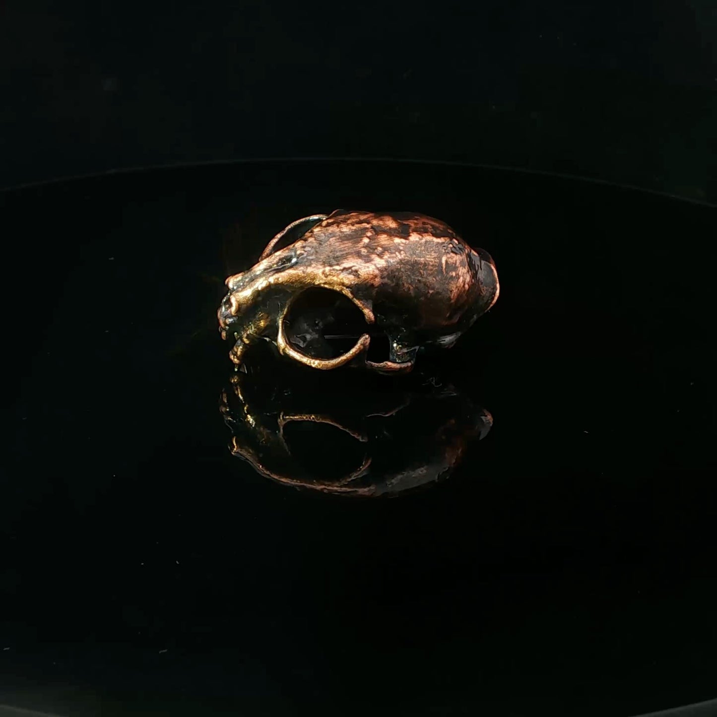 Copper Cat Skull Brooch- vintage-like, electroformed in copper
