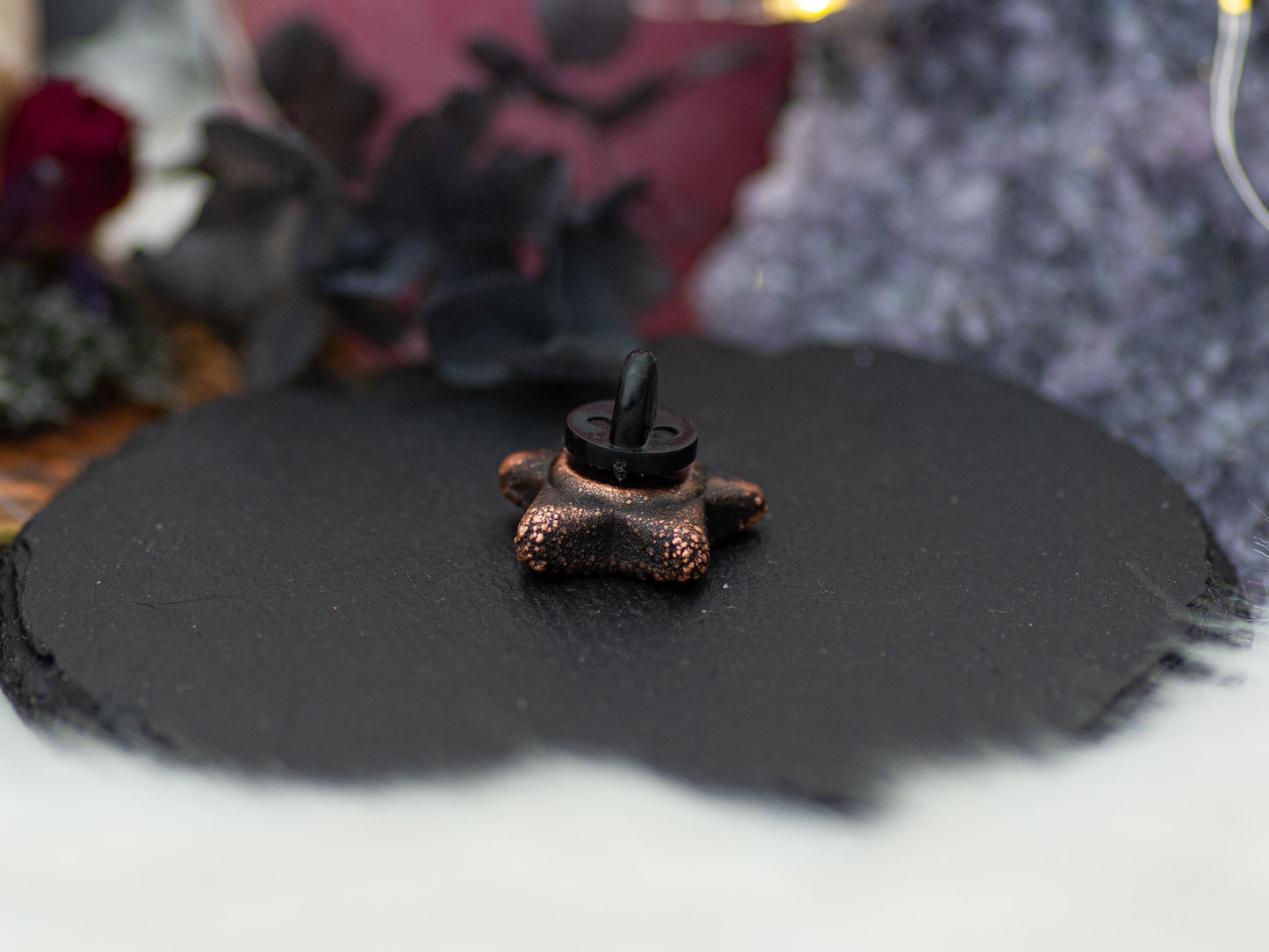 Obsidian Star Pin -electroformed in copper