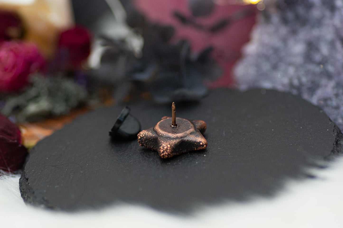Obsidian Star Pin -electroformed in copper