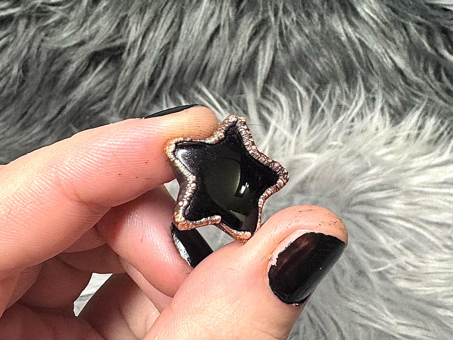 Obsidian Star Pin -electroformed in copper