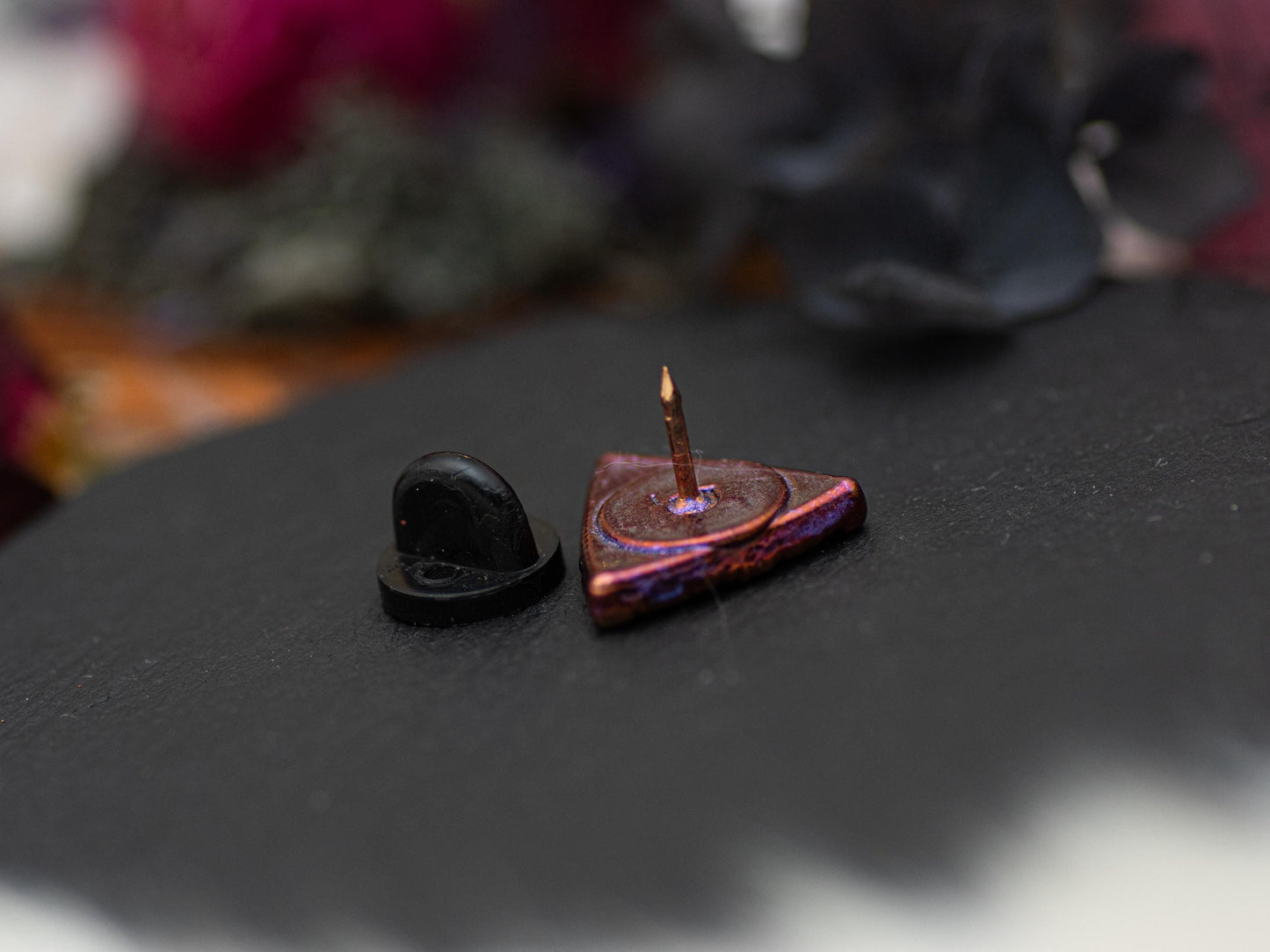 Triangle abalone Pin – Witchy Celestial Accessory, Handmade Copper Brooch, dark gothic jewellery, sea magic