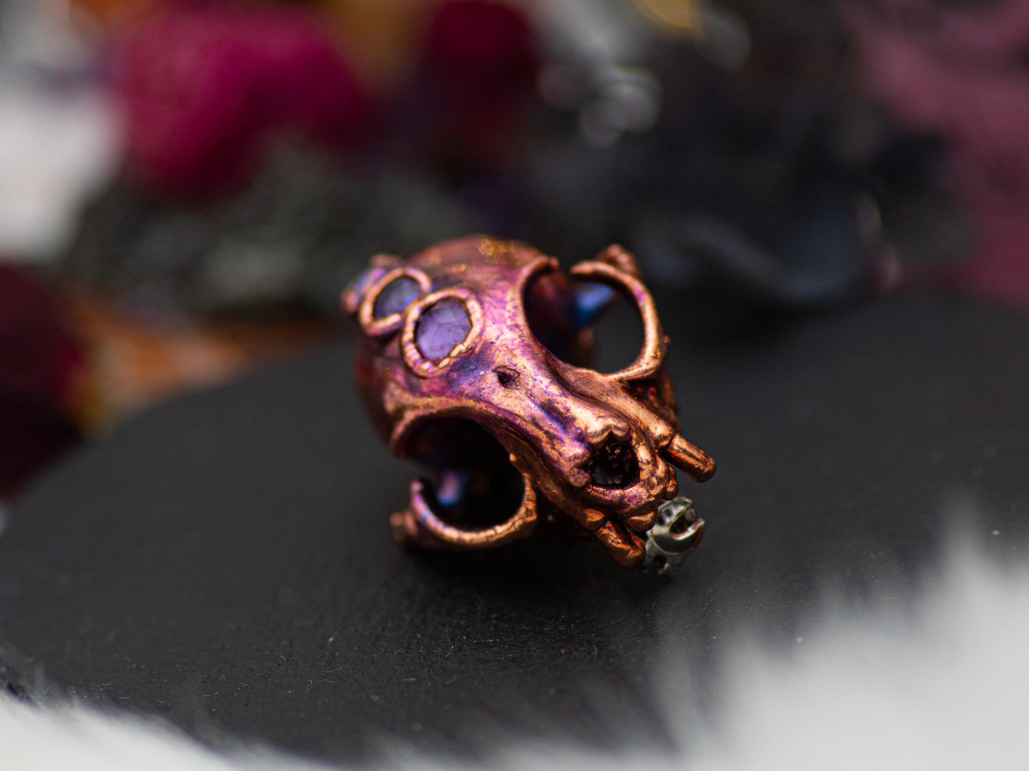 Amethyst Cat Skull Brooch