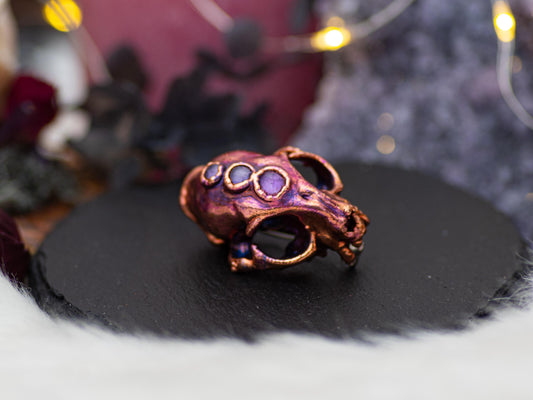 Amethyst Cat Skull Brooch