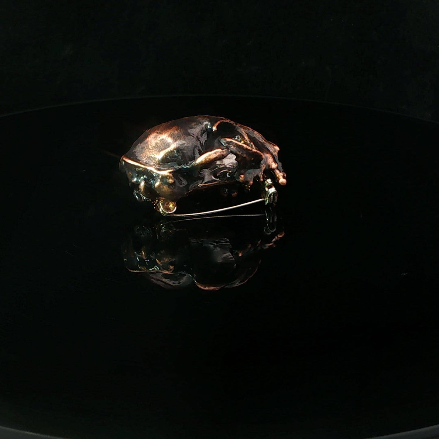 Copper Cat Skull Brooch- vintage-like, electroformed in copper