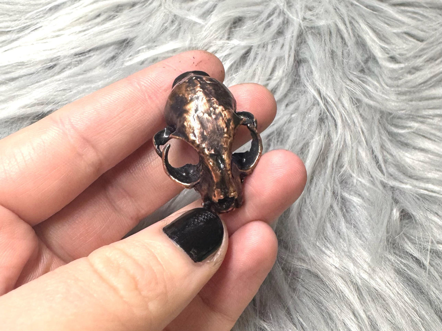 Copper Cat Skull Brooch- vintage-like, electroformed in copper