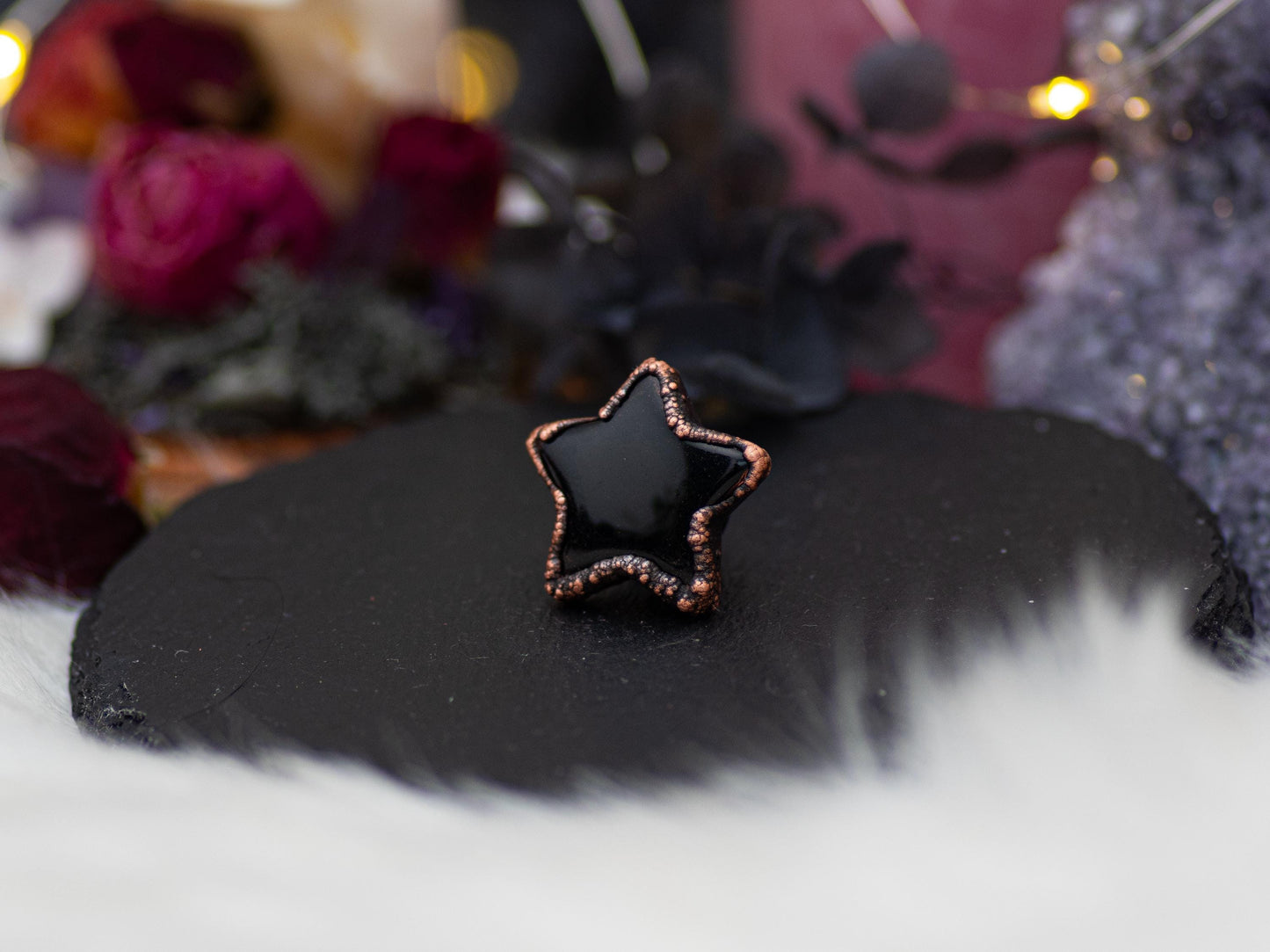 Obsidian Star Pin -electroformed in copper