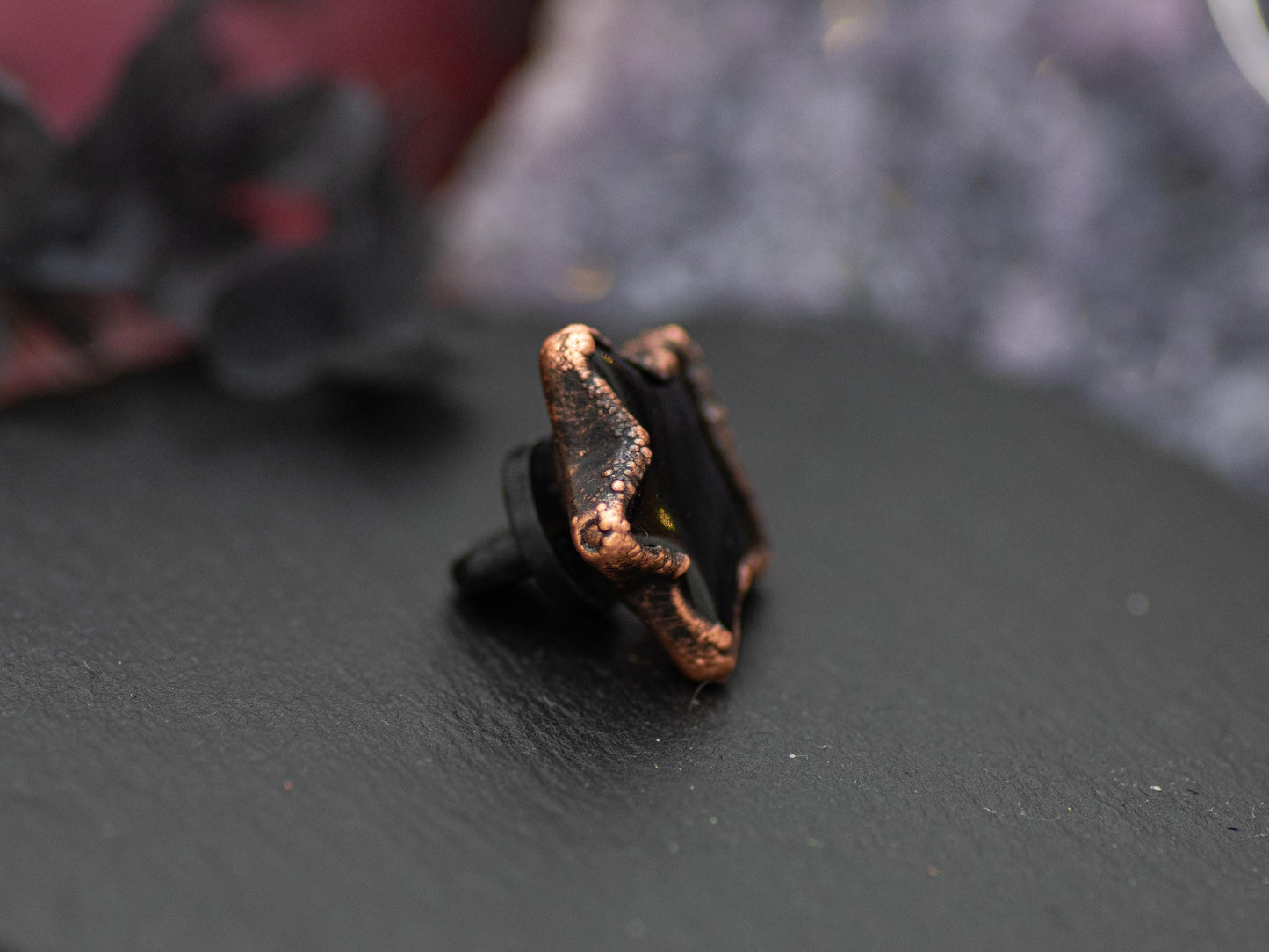 Obsidian Star Pin -electroformed in copper