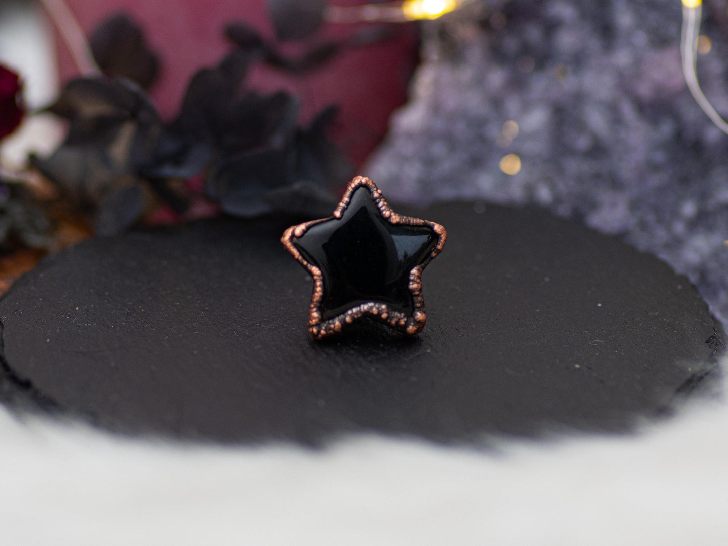 Obsidian Star Pin -electroformed in copper