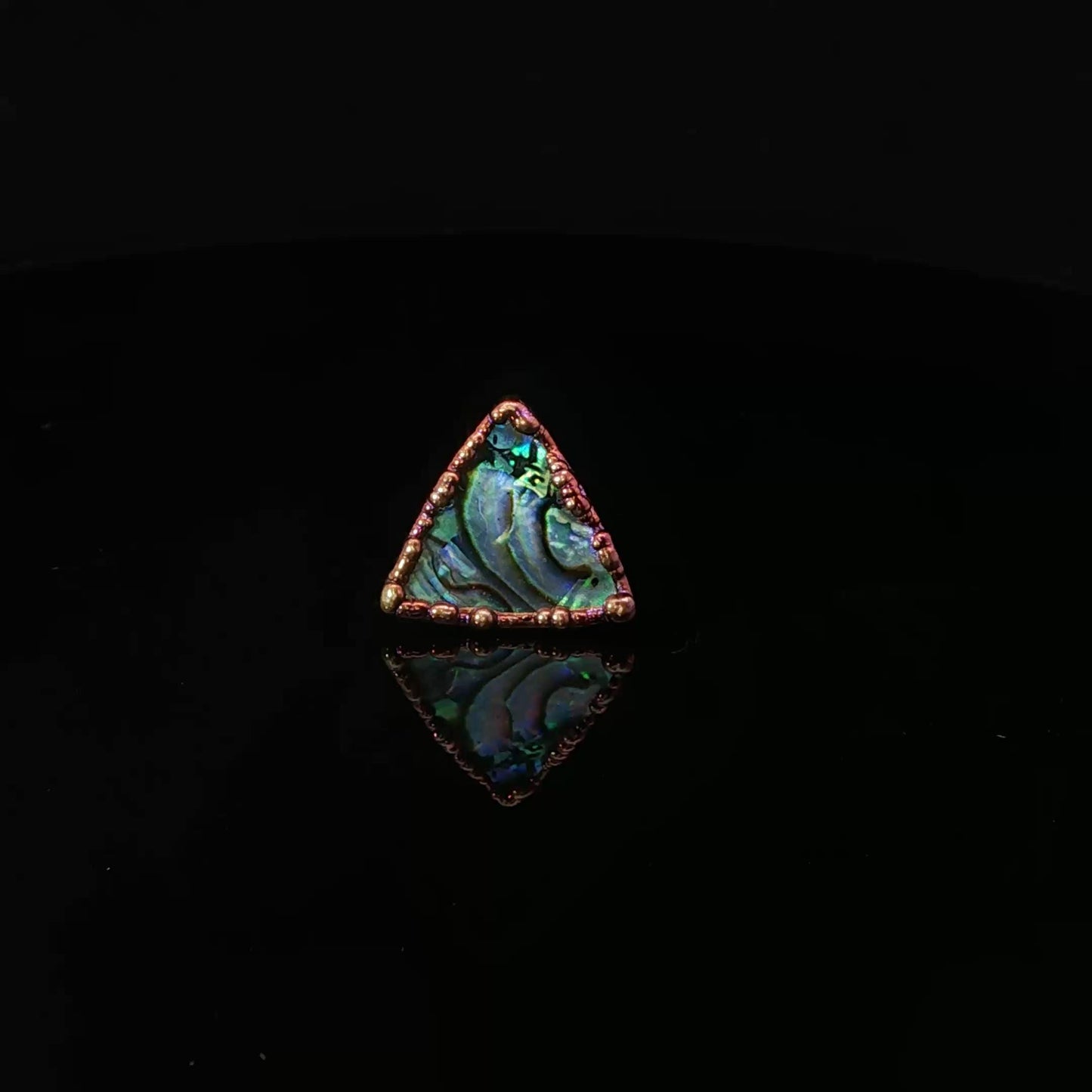 Triangle abalone Pin – Witchy Celestial Accessory, Handmade Copper Brooch, dark gothic jewellery, sea magic
