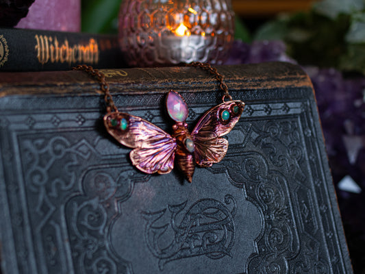 Opal cicada  -  Ethiopian & Aurora Opals, Emeralds,  Eentomology  inspired copper talisman