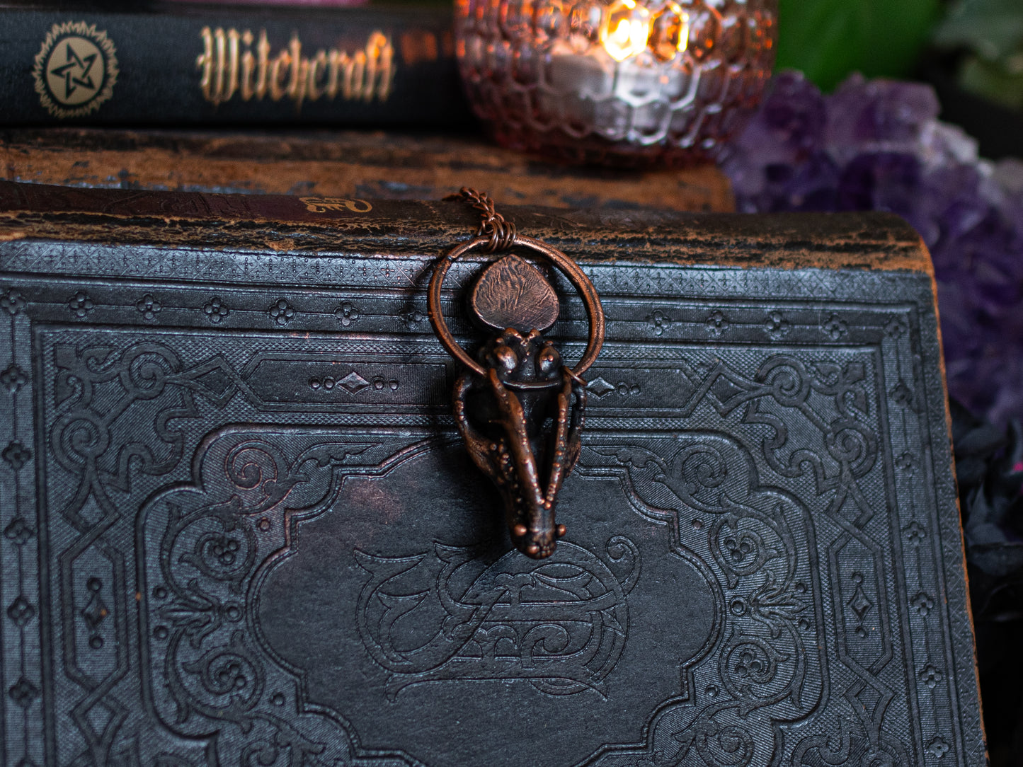 Fox Skull II - Ethiopian & aurora Opals - Electroformed talisman