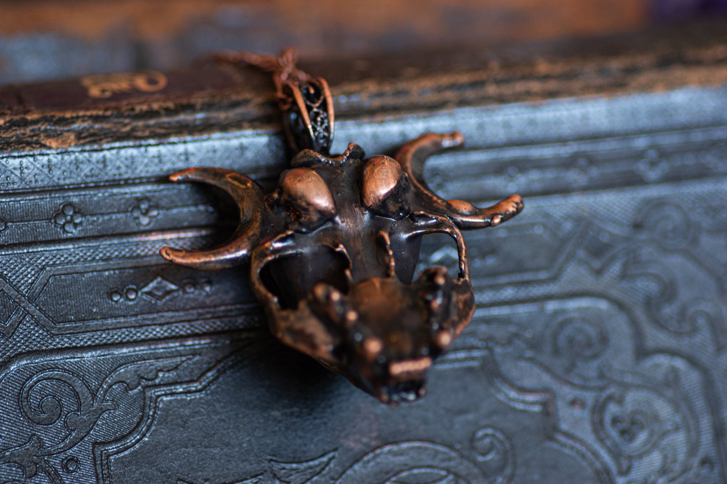 Opal Cat Skull - Electroformed talisman