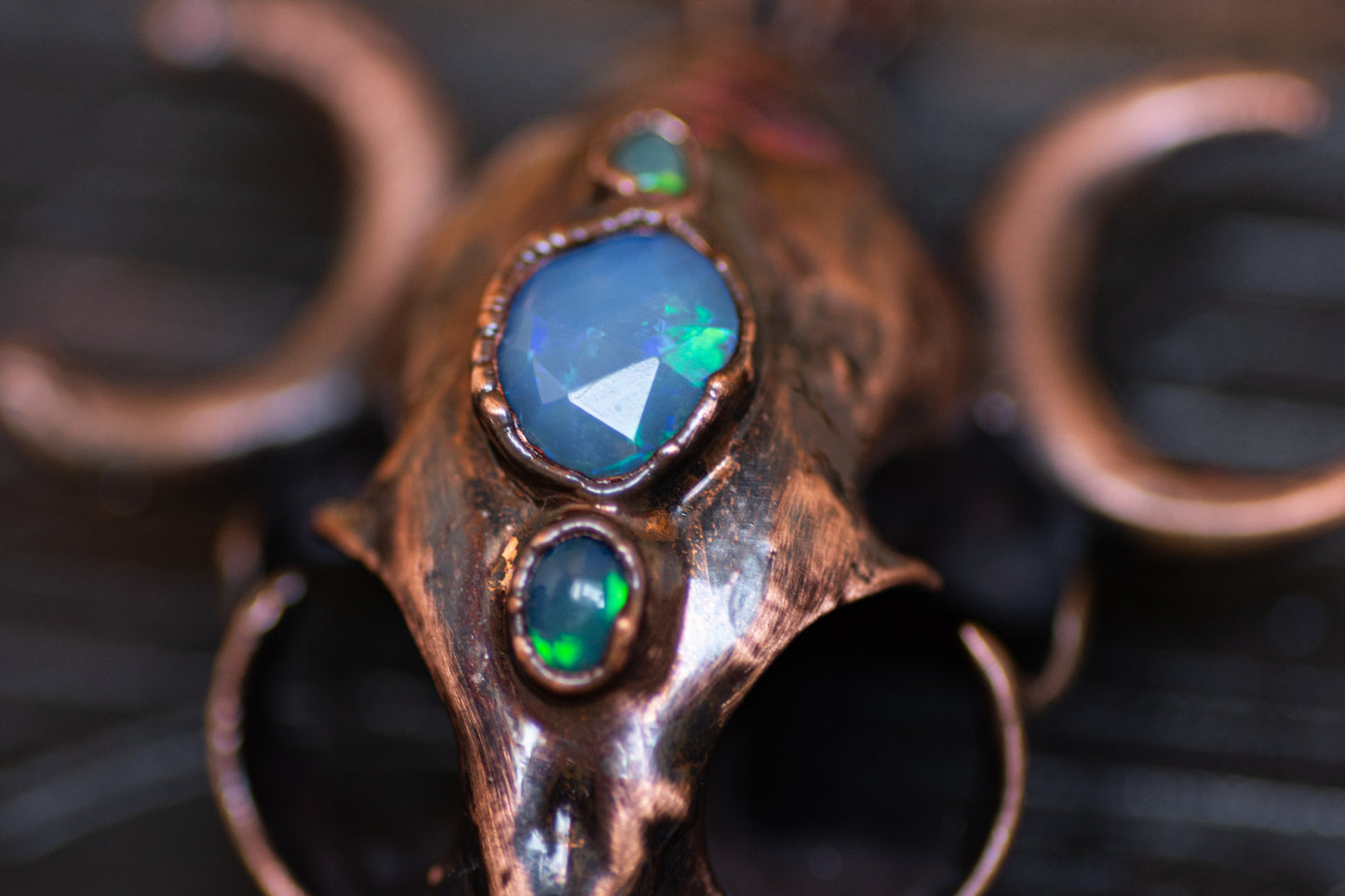 Opal Cat Skull - Electroformed talisman