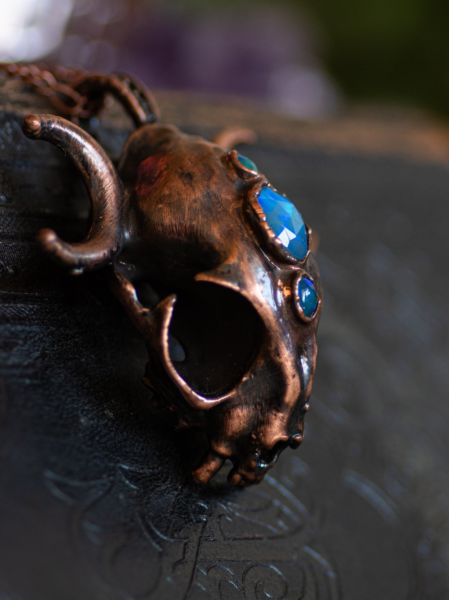 Opal Cat Skull - Electroformed talisman